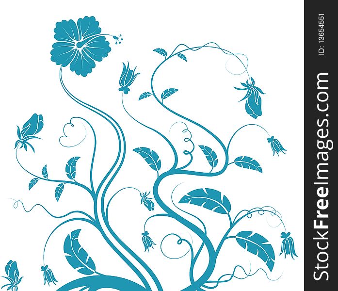 Drawing of blue flower pattern in a white background