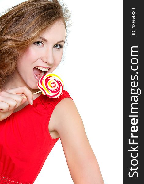 Beautiful Young Woman With Big Lollipop