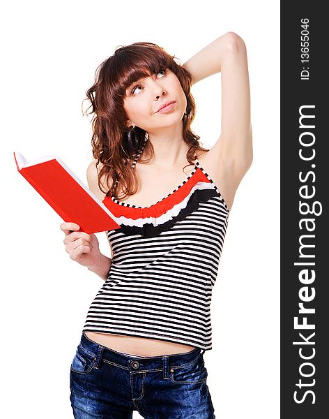 Lovely girl with a red notebook. Lovely girl with a red notebook