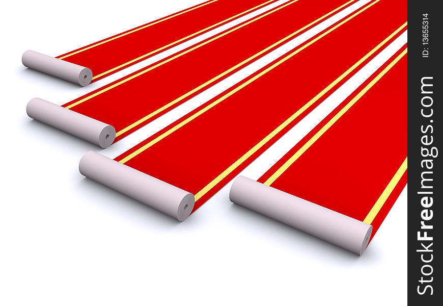 3d render of rolling red carpets