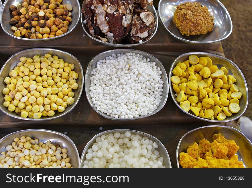 Indian spices and nuts at the market