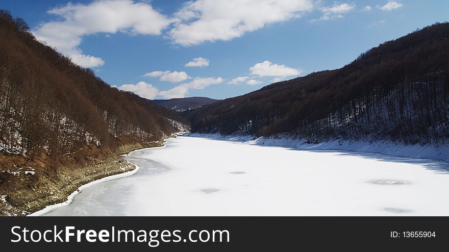 Siru Lake frozen, photo taken in Romania. Siru Lake frozen, photo taken in Romania