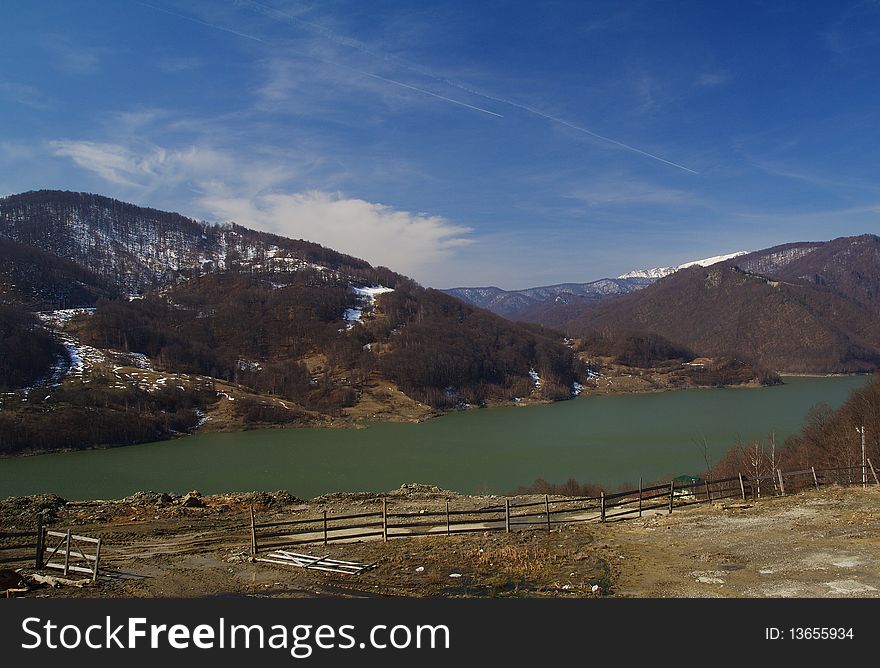 Siriu Lake from Romania, sring landscape with a lake. Siriu Lake from Romania, sring landscape with a lake