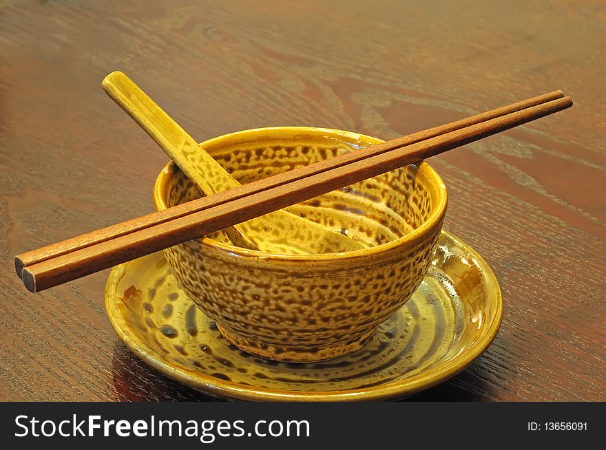 Chinese chopstick  bowl   spoon dish on the desk