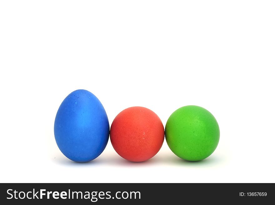 Three colorful Easter eggs isolated on a white background. Three colorful Easter eggs isolated on a white background