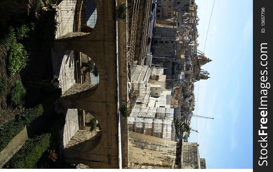 Bridge and landmark in Vittoriosa Malta work in progress. Bridge and landmark in Vittoriosa Malta work in progress