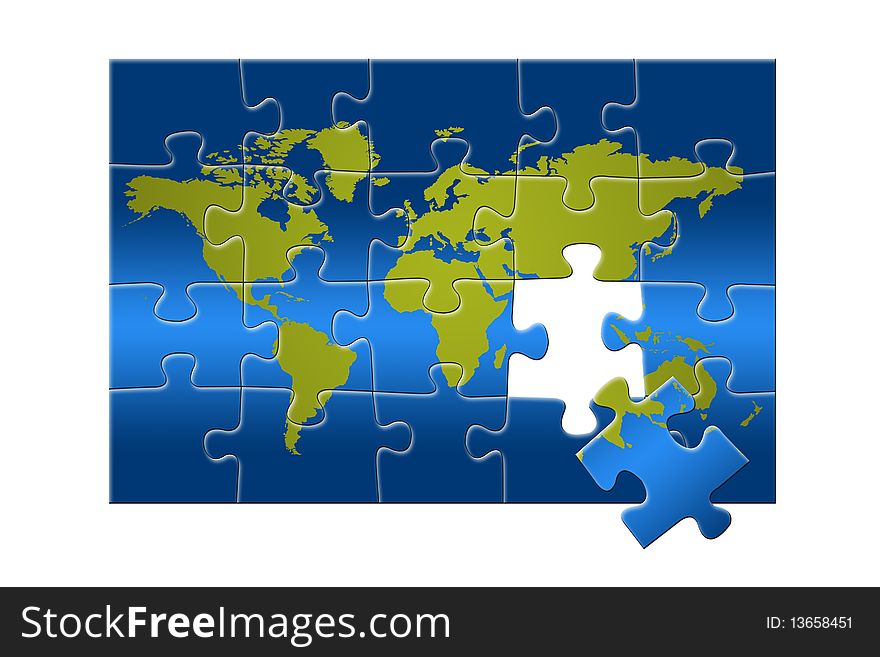 Puzzle of the world map. Puzzle of the world map