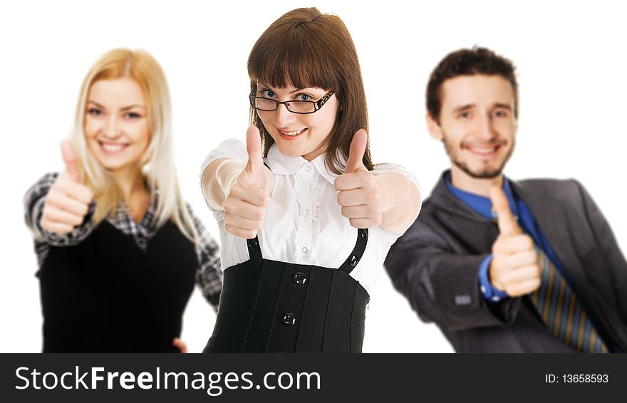 Young Business People Showing Thumbs Up Sign