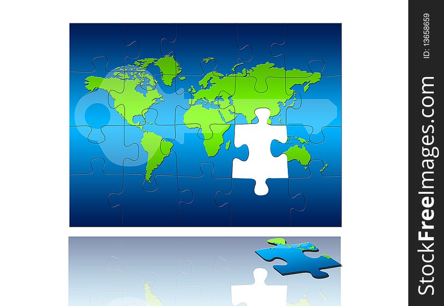 Puzzle with key of the world map. Puzzle with key of the world map