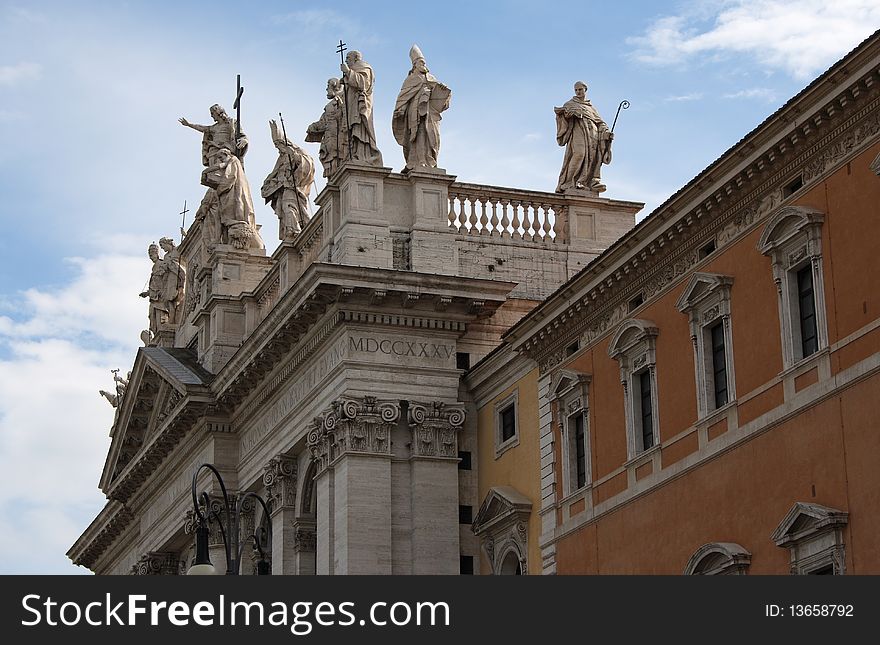 The top of the Saint John in Lateran cathedral in Rome. The top of the Saint John in Lateran cathedral in Rome