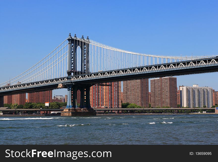 New York City Bridge with view to Manhattan