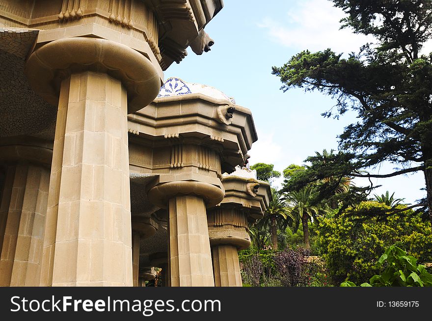 Park Guell in Barcelona, Spain, with many design elements from the famous architecht Gaudi.