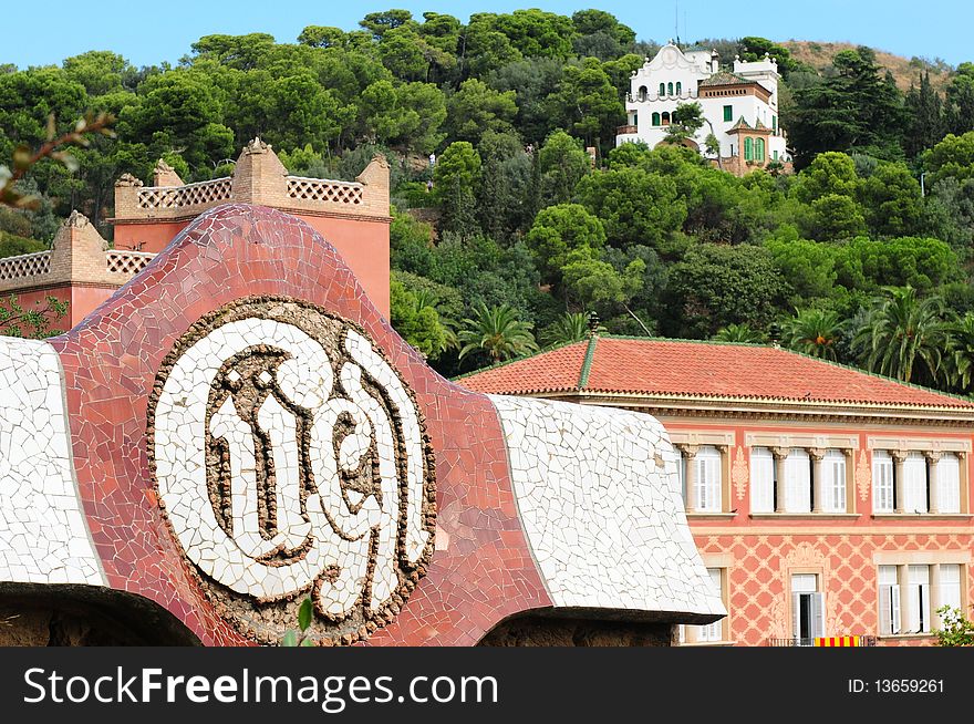 Park Guell in Barcelona, Spain, with many design elements from the famous architecht Gaudi.