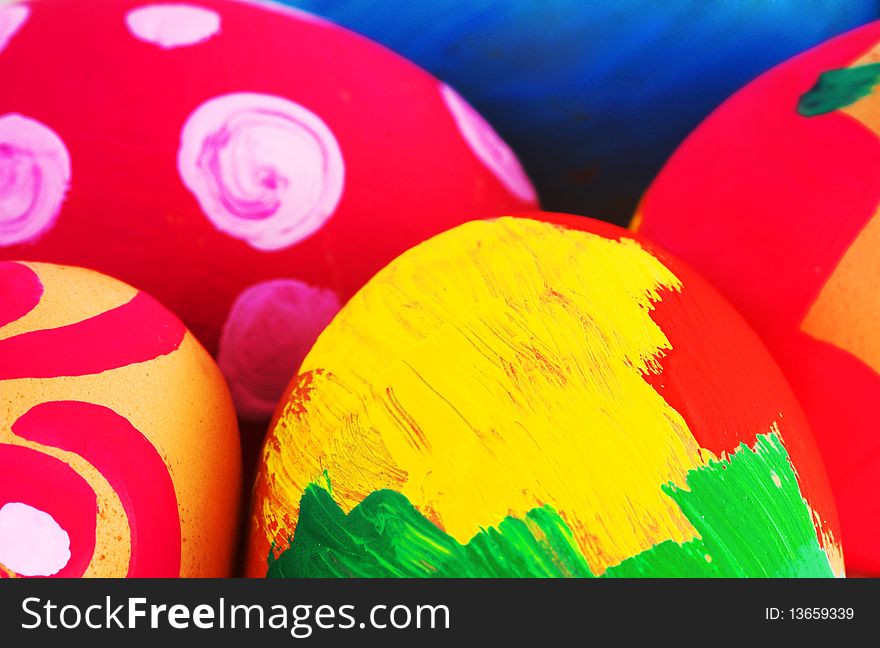 Vibrant Colors Painted celebration Easter eggs close-up