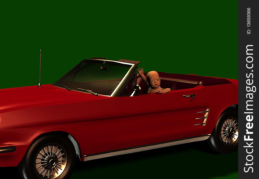 3d render of a baby driving a convertible. 3d render of a baby driving a convertible