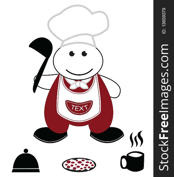 The cheerful cook with a ladle in a hand. A ladle you can replace with a pizza, a tray or a cup. All elements of the image can be changed. The cheerful cook with a ladle in a hand. A ladle you can replace with a pizza, a tray or a cup. All elements of the image can be changed.