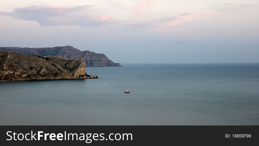 Black sea landscape, view on promontory, evening, Crimea. Black sea landscape, view on promontory, evening, Crimea