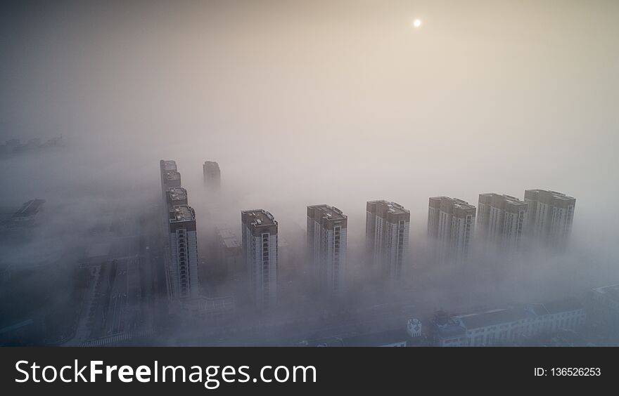 On January 13, 2019, in Xuancheng, Anhui Province, a advection fog landscape appeared over the urban area of Langxi County. Clouds and mists were shrouded and looming in the urban buildings, like a dream like a fairyland on earth. On January 13, 2019, in Xuancheng, Anhui Province, a advection fog landscape appeared over the urban area of Langxi County. Clouds and mists were shrouded and looming in the urban buildings, like a dream like a fairyland on earth.