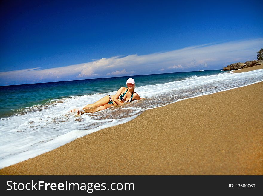 girl on caribbean beach, Dominican Republic. girl on caribbean beach, Dominican Republic