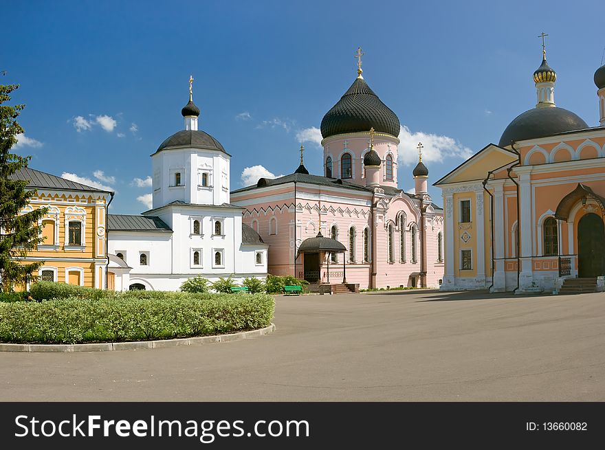 Temples and buildings inside the monastery, sunny day, Russia,. Temples and buildings inside the monastery, sunny day, Russia,