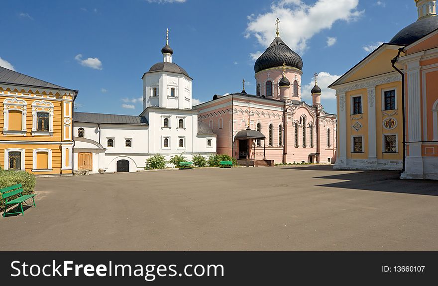 Temples and buildings inside the monastery, sunny day, Russia,. Temples and buildings inside the monastery, sunny day, Russia,