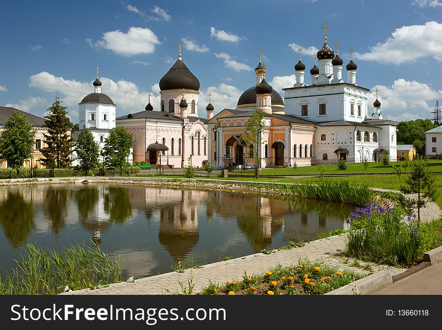 Temples and buildings inside the monastery, sunny day, Russia,. Temples and buildings inside the monastery, sunny day, Russia,