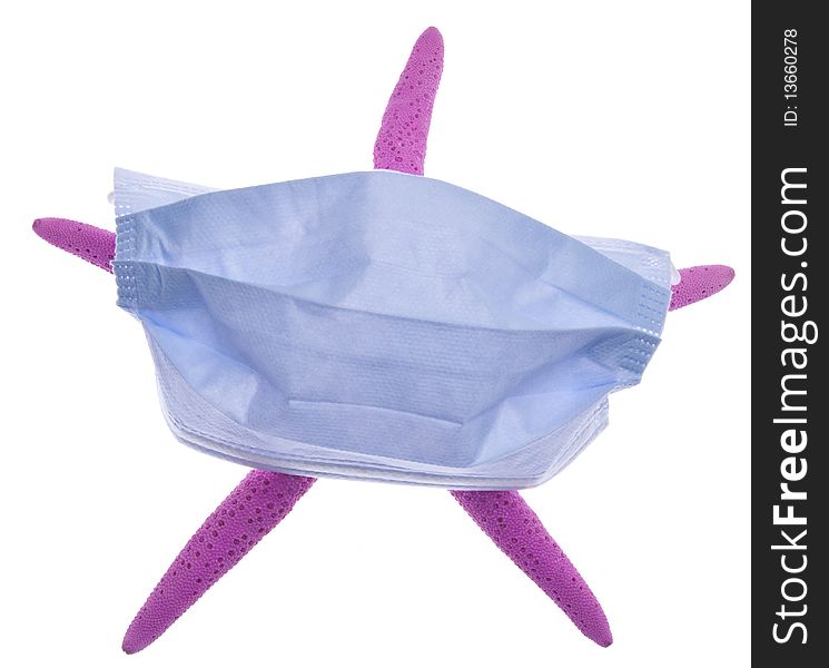 Starfish with surgical mask for environmental ocean themes. Starfish with surgical mask for environmental ocean themes.