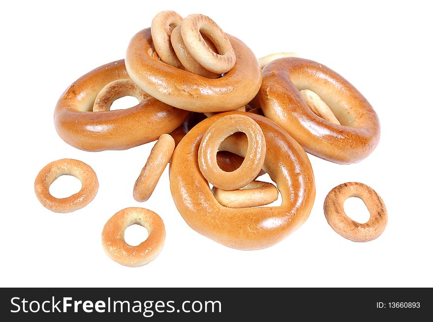 Steering-wheels and bagels on a white background. Steering-wheels and bagels on a white background