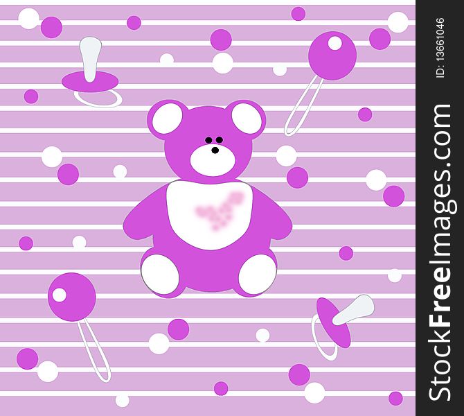 Babies background with bear cub in pink tone