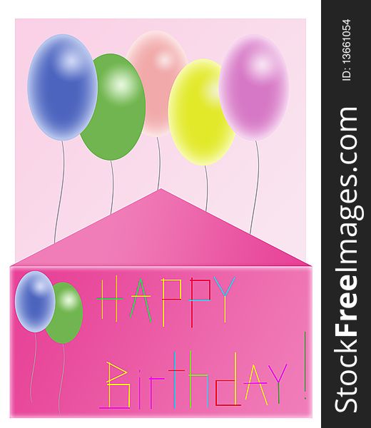 Birthdays postcard with envelope and colour balloons