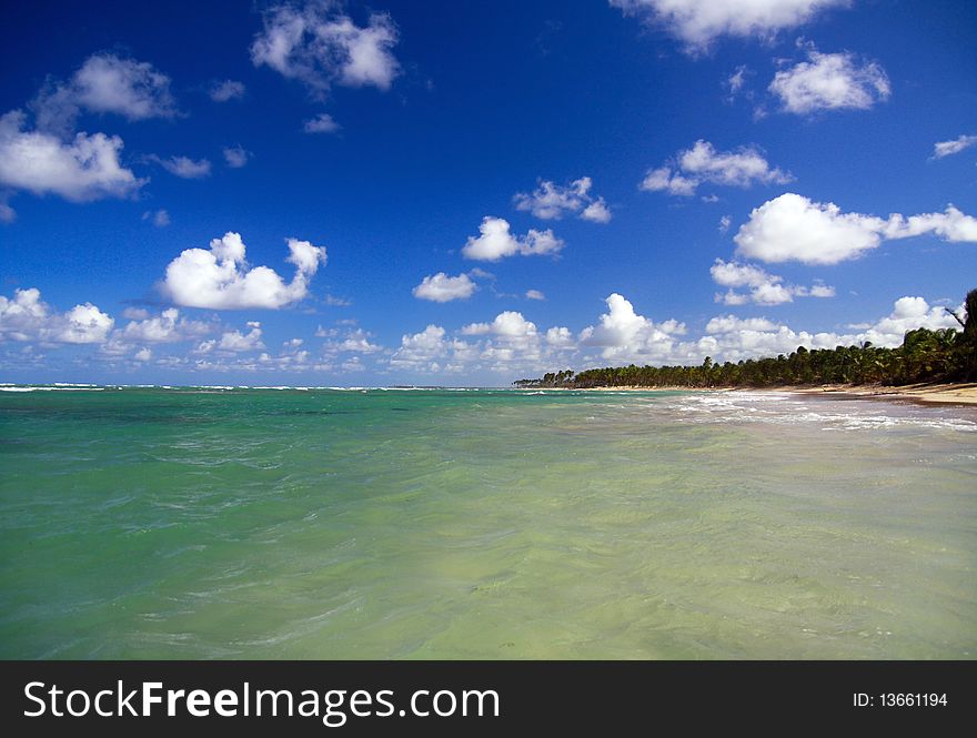 Beautiful panorama of deep blue sky and Caribbean sea, Dominican Republic