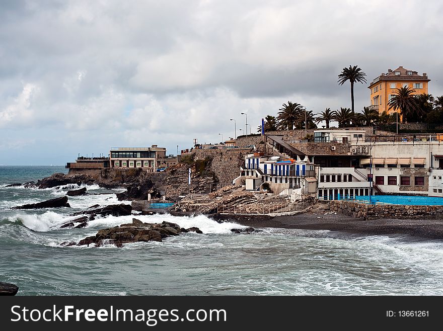 The coastline between Quinto and Quarto in the Italian Riviera. The coastline between Quinto and Quarto in the Italian Riviera