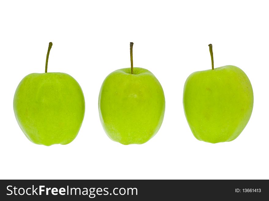 Three green apple isolated on white. Three green apple isolated on white
