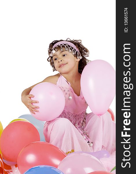 Beautiful mulatto girl with colorful baloons. Beautiful mulatto girl with colorful baloons