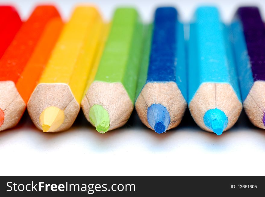 Various Color pencils on white background