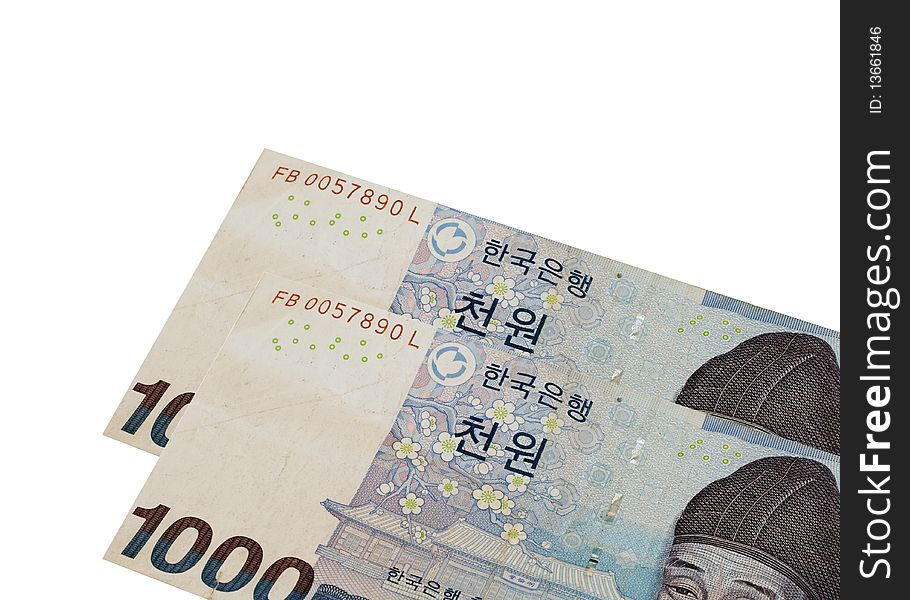 Two Korean Bank Notes Up Close. Two Korean Bank Notes Up Close