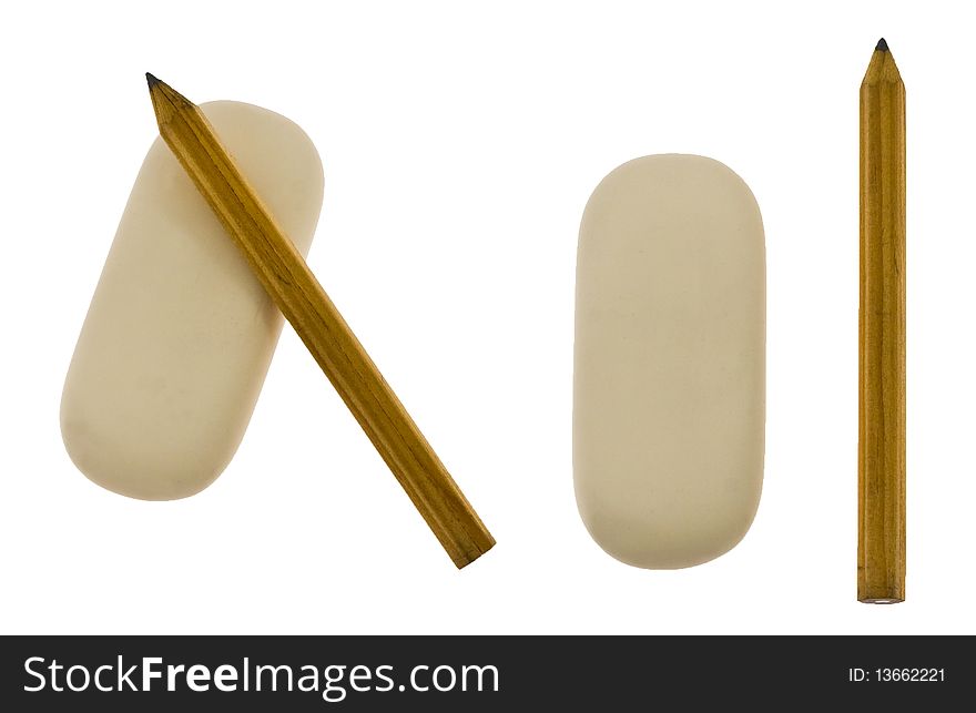 Pencil and eraser isolated on a white