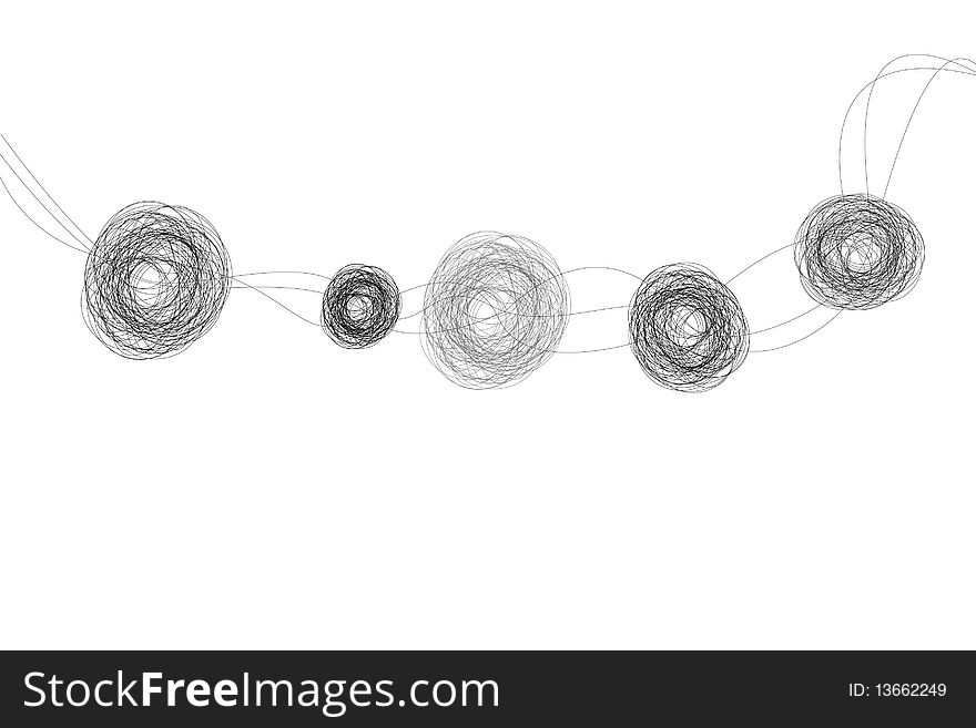 Black scribble balls on line with white background