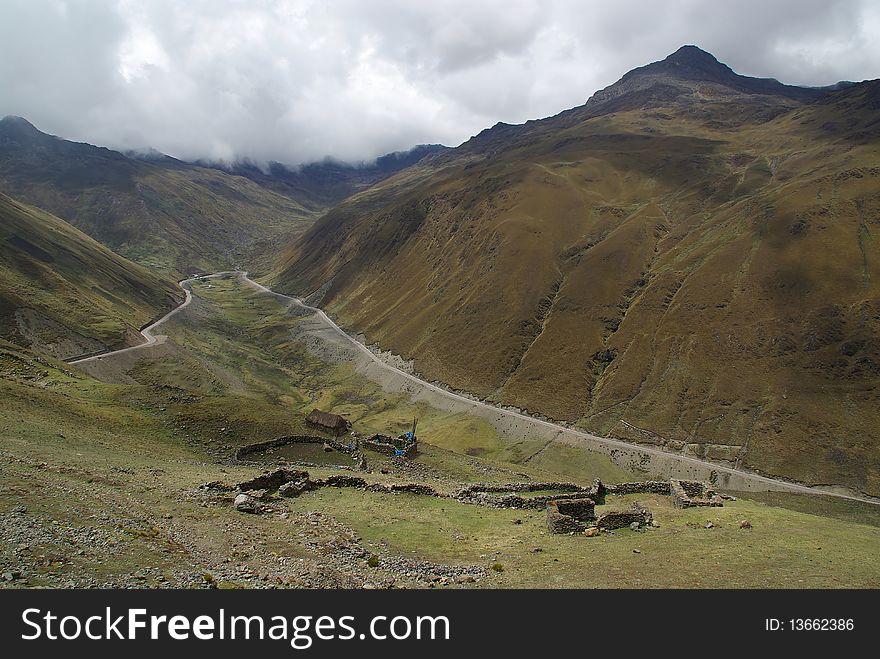 High altitude road outside of Cuzco in Peru in the Andes. High altitude road outside of Cuzco in Peru in the Andes
