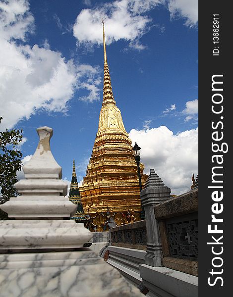 Golden Buddhist monastery at Wat Pra Kaeo Bangkok Thailand