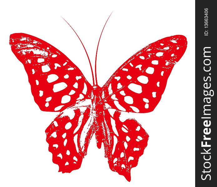 Drawing of red butterfly in a white background