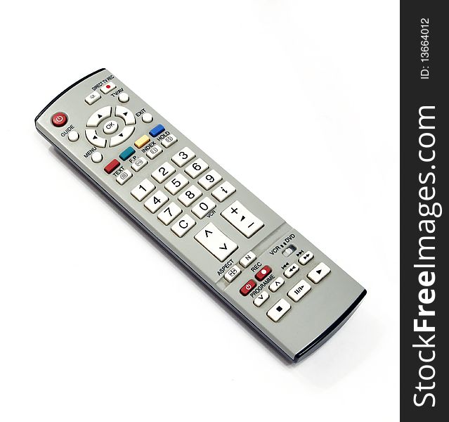 Gray remote control on white background