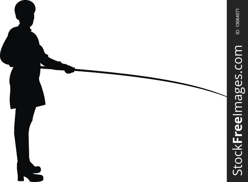 Vector silhouette of woman in fishing. Vector silhouette of woman in fishing