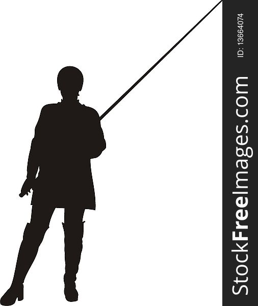 Vector silhouette of woman in fishing. Vector silhouette of woman in fishing