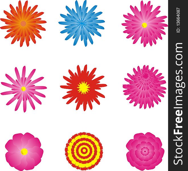 Illustration of an isolated vector set of stylized decorative flowers. Illustration of an isolated vector set of stylized decorative flowers