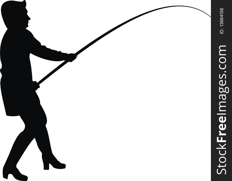 Vector silhouette of woman in fishing. Vector silhouette of woman in fishing
