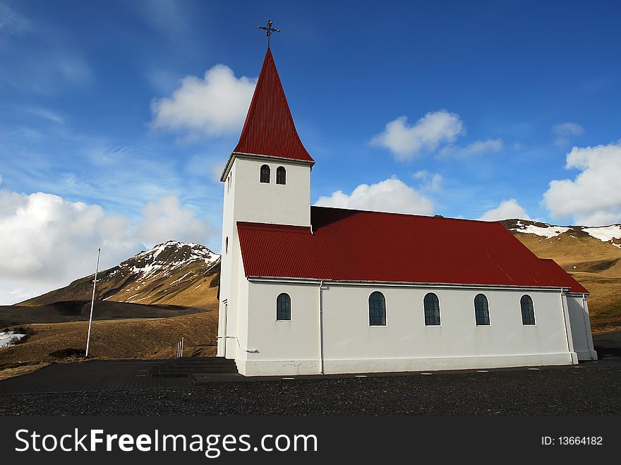 A church on a hill in the Icelandic countryside. A church on a hill in the Icelandic countryside