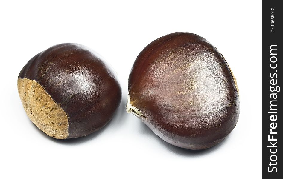 Chestnuts (castanea sativa) on white background