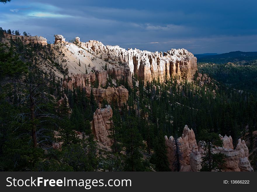 Beautiful landscape in Bryce Canyon with magnificent Stone formation like Amphitheater, temples, figures in afternoon light. Beautiful landscape in Bryce Canyon with magnificent Stone formation like Amphitheater, temples, figures in afternoon light
