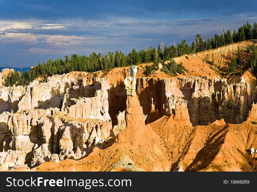 Beautiful landscape in Bryce Canyon with magnificent Stone formation like Amphitheater, temples, figures in afternoon light. Beautiful landscape in Bryce Canyon with magnificent Stone formation like Amphitheater, temples, figures in afternoon light